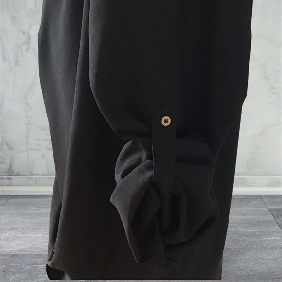 CALVIN KLEIN Top Blouson Drape Black Zipper Shoulders Long Sleeve/Button up NS - Picture 5 of 8